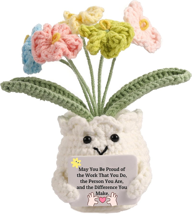 YOOJEE Positive Crochet Animals Valentines Day Coworkers Gifts for Women Handmade Flowers May You Proud of The Work That You Do Inspirational Apreciation Farewell Retirement Goodbye Gift Desk Decor - Image 1
